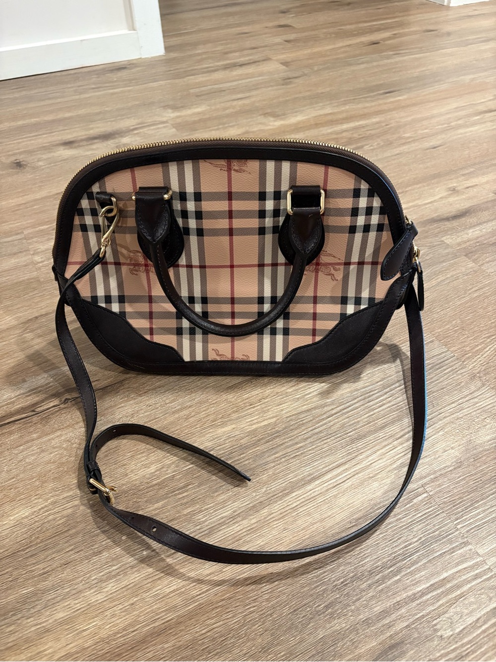 Burberry Haymarket Check Orchard Bag Leather Crossbody Satchel